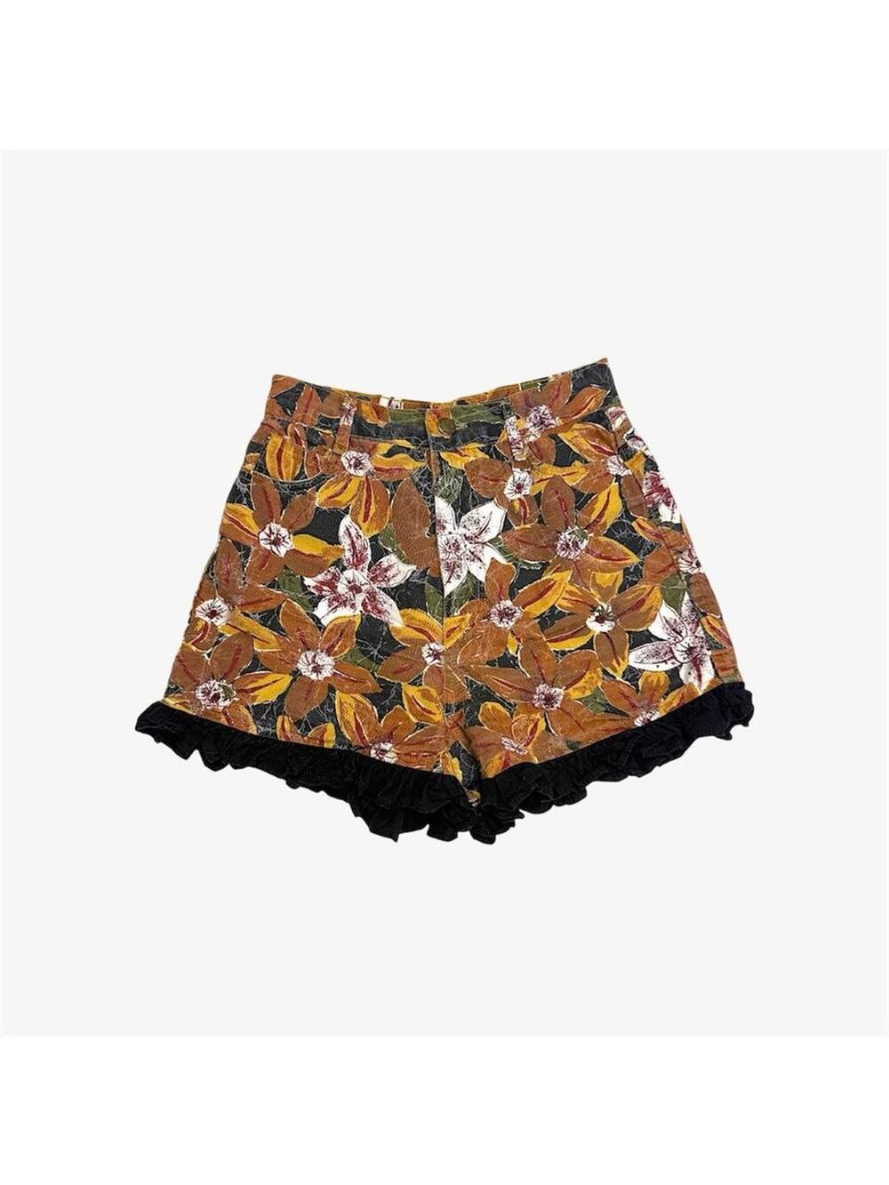 Tahasa American vintage high rise patterned floral jean shorts ruffled